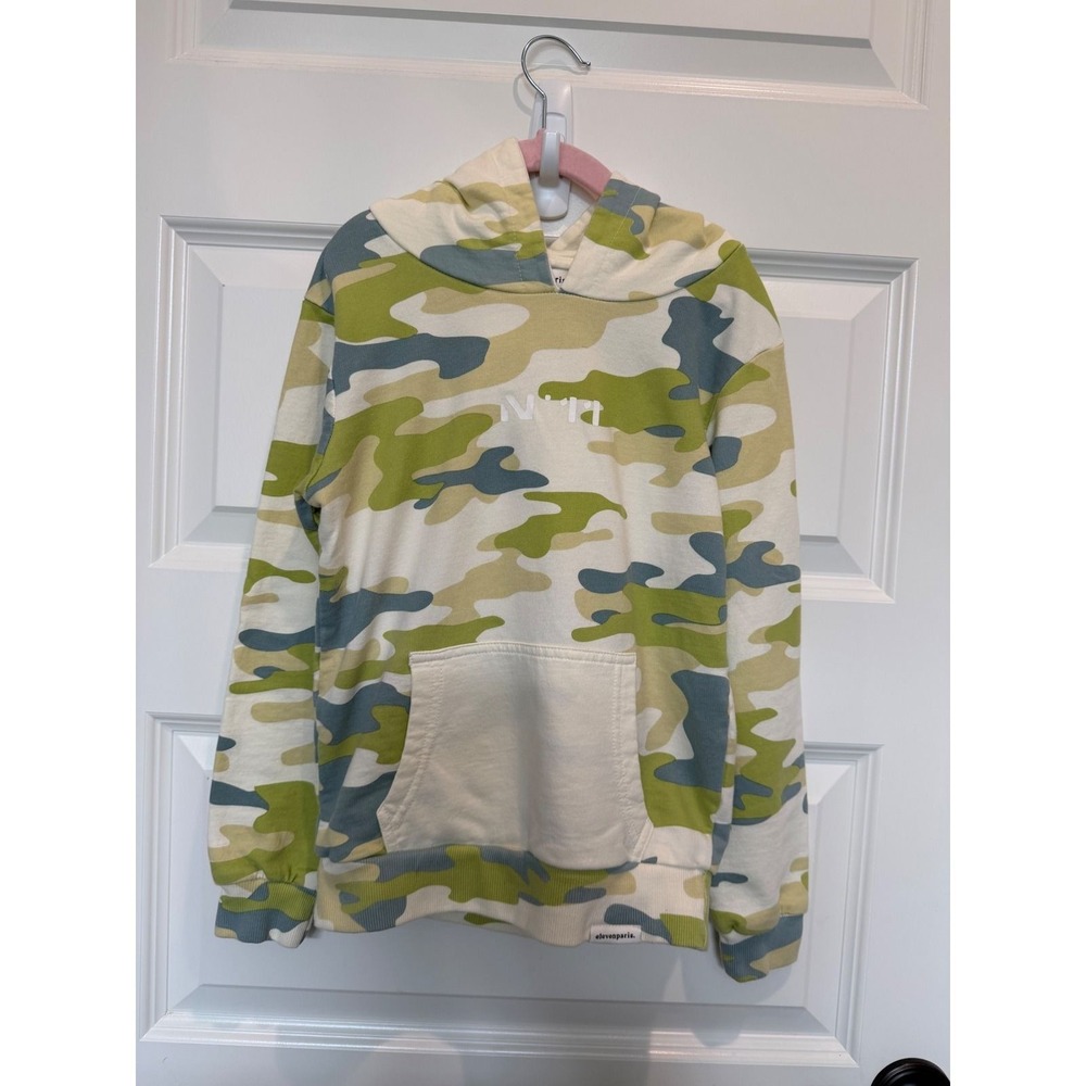 Elevenparis Kids Camo Hoodie Green Blue Cream Cotton Pullover 8Y 22S4SW01